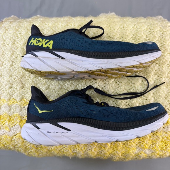 Hoka One One Clifton 8 Wide Teal Yellow Men's Running Shoes Size 11 wide Nice! - Picture 8 of 16